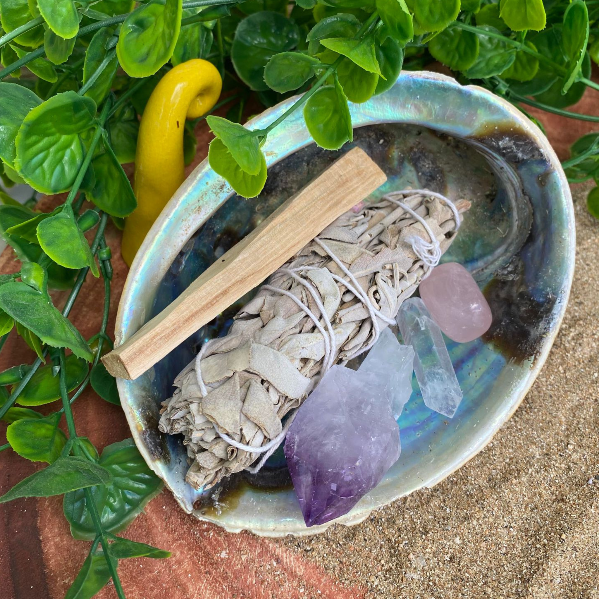 White Sage & Palo Santo Smudge Kit with Rose Quartz