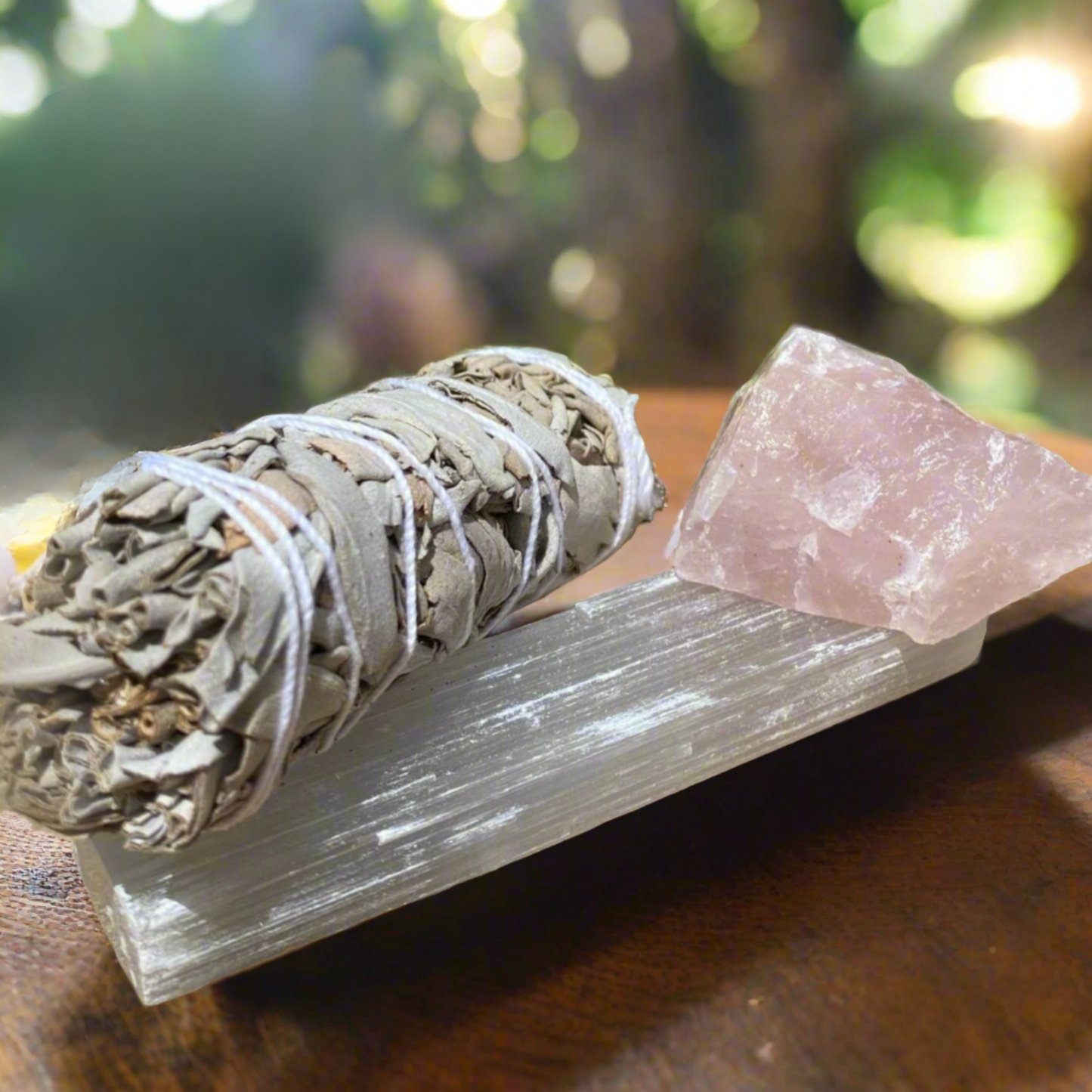 Sage Smudge Stick, Rose Quartz Cluster and Selenite Rod