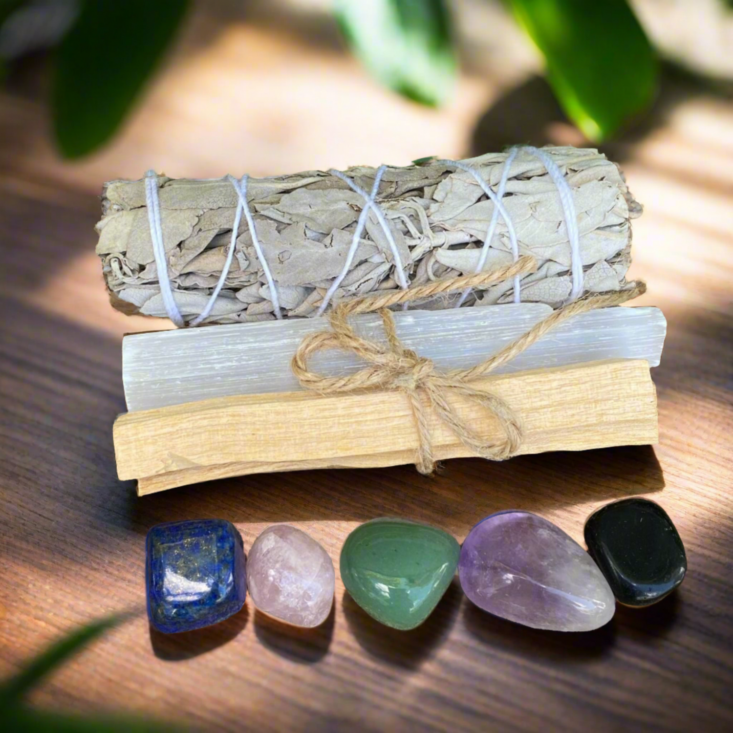 Beginner Crystal Cleansing Kit - Sage, Selenite, Palo Santo,Tumble Stones