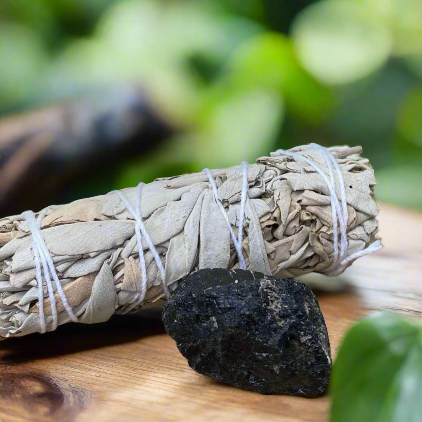 Black Tourmaline and Small Sage Smudge Stick