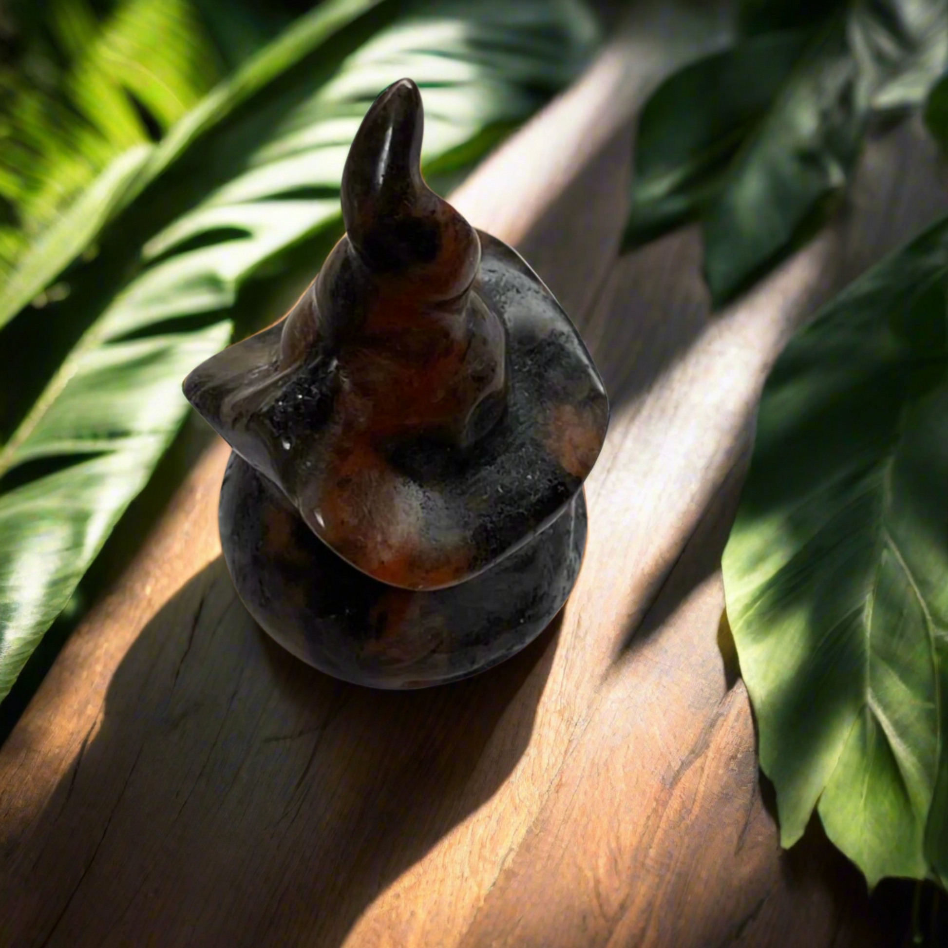 Black Brown Crystal Carved Witches Hat