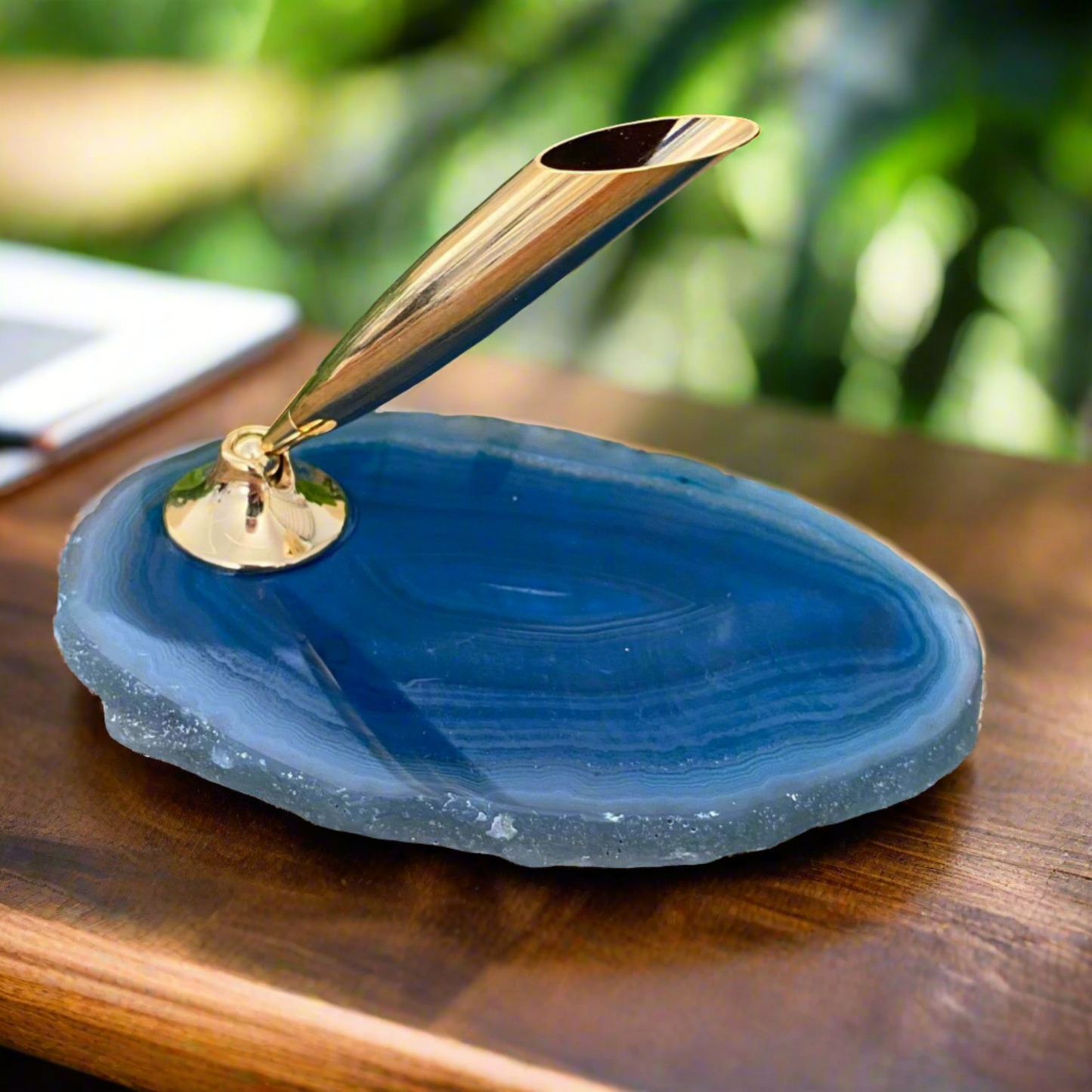 Agate Blue Slice with Pen Holder