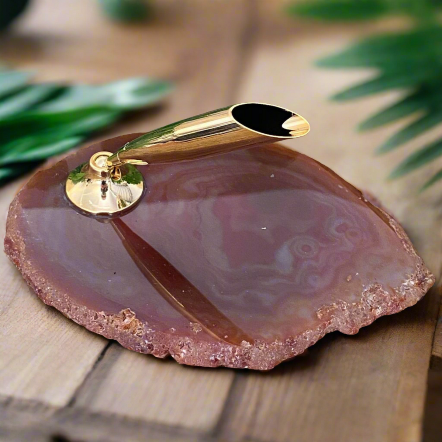 Agate Brown Slice with Pen Holder