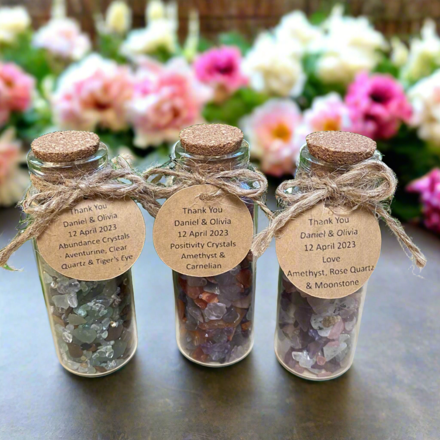 Personalized Crystal-Filled Jar Bonbonniere - Abudance, Love and Positivity