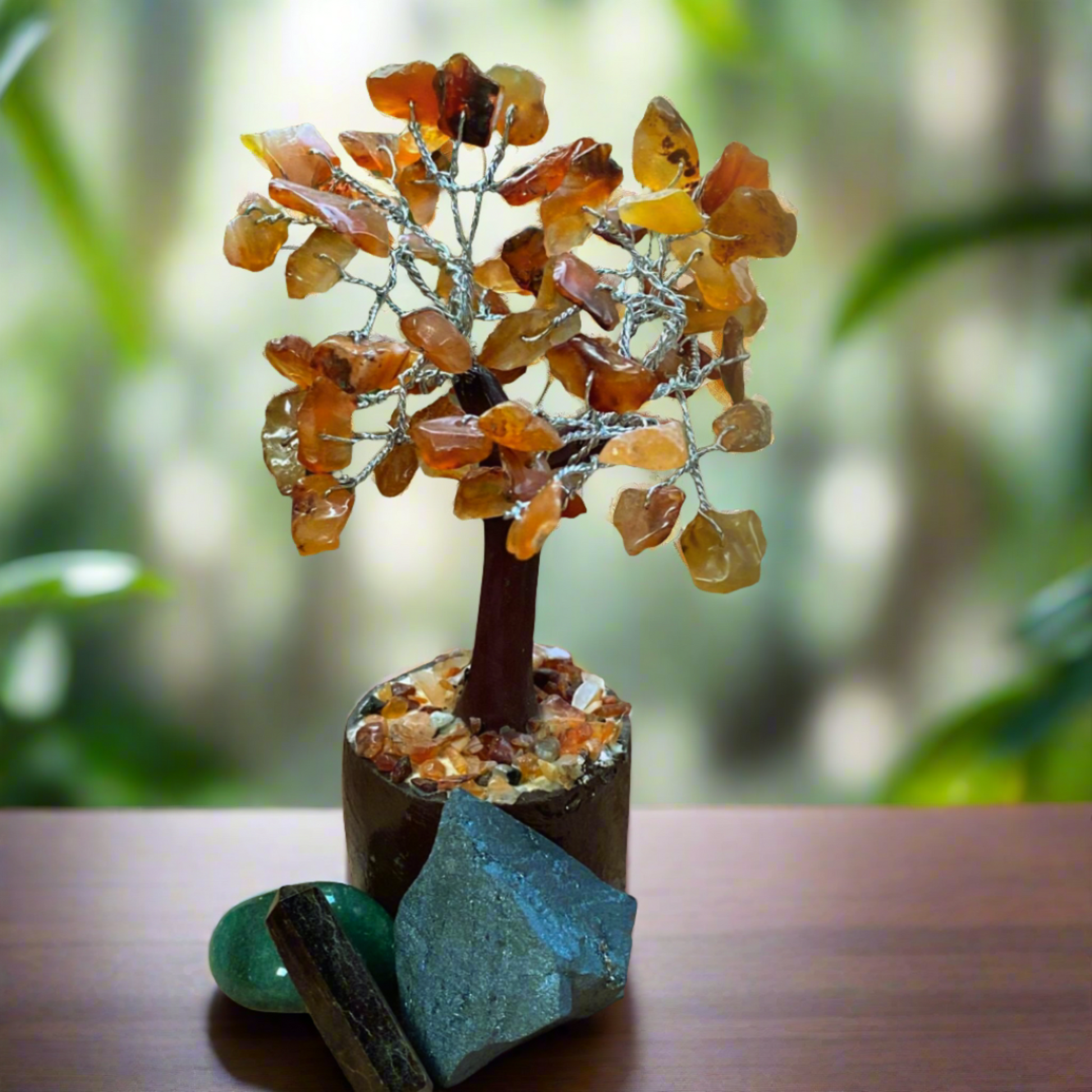 Nursery Crystal Pack - Carnelian Fairy Size Crystal Tree, Hematite Raw Crysta, Tiger's Eye Small Obelisk,  Green Aventurine Tumble Stone