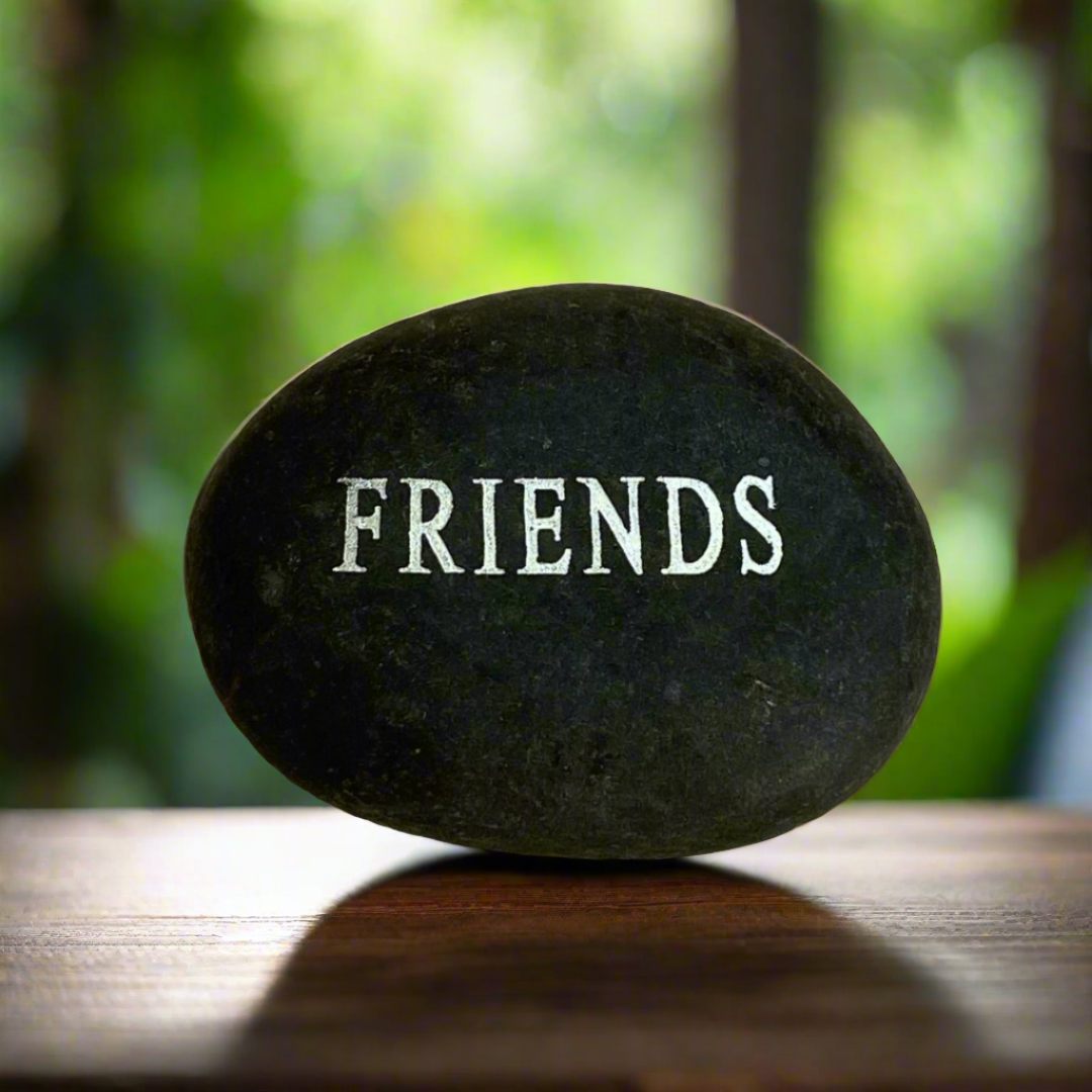 River Rock Engraved with Inspirational Word - Friends