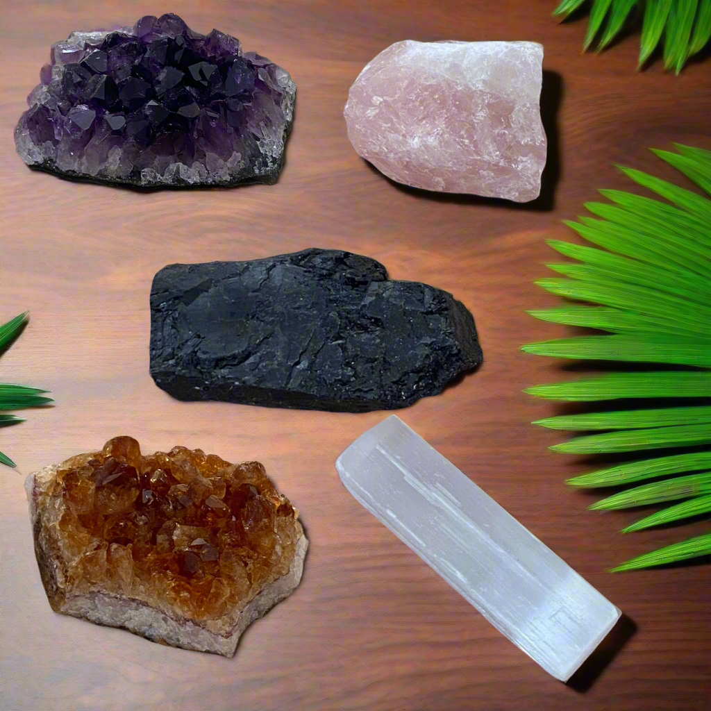 Amethyst, Rose Quartz, Citrine, Black Tourmaline and Selenite Rod