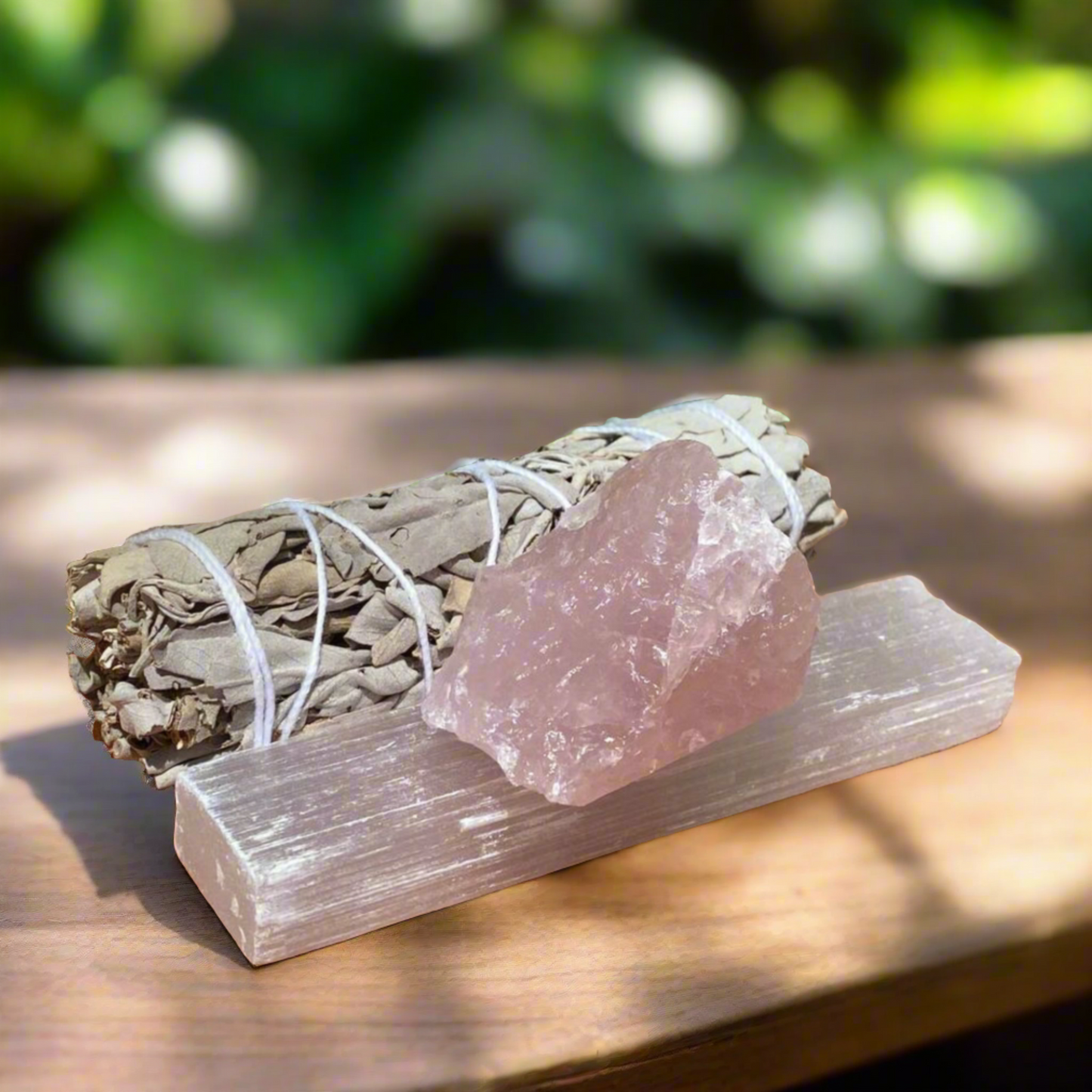 Sage Smudge Stick, Rose Quartz Cluster and Selenite Rod