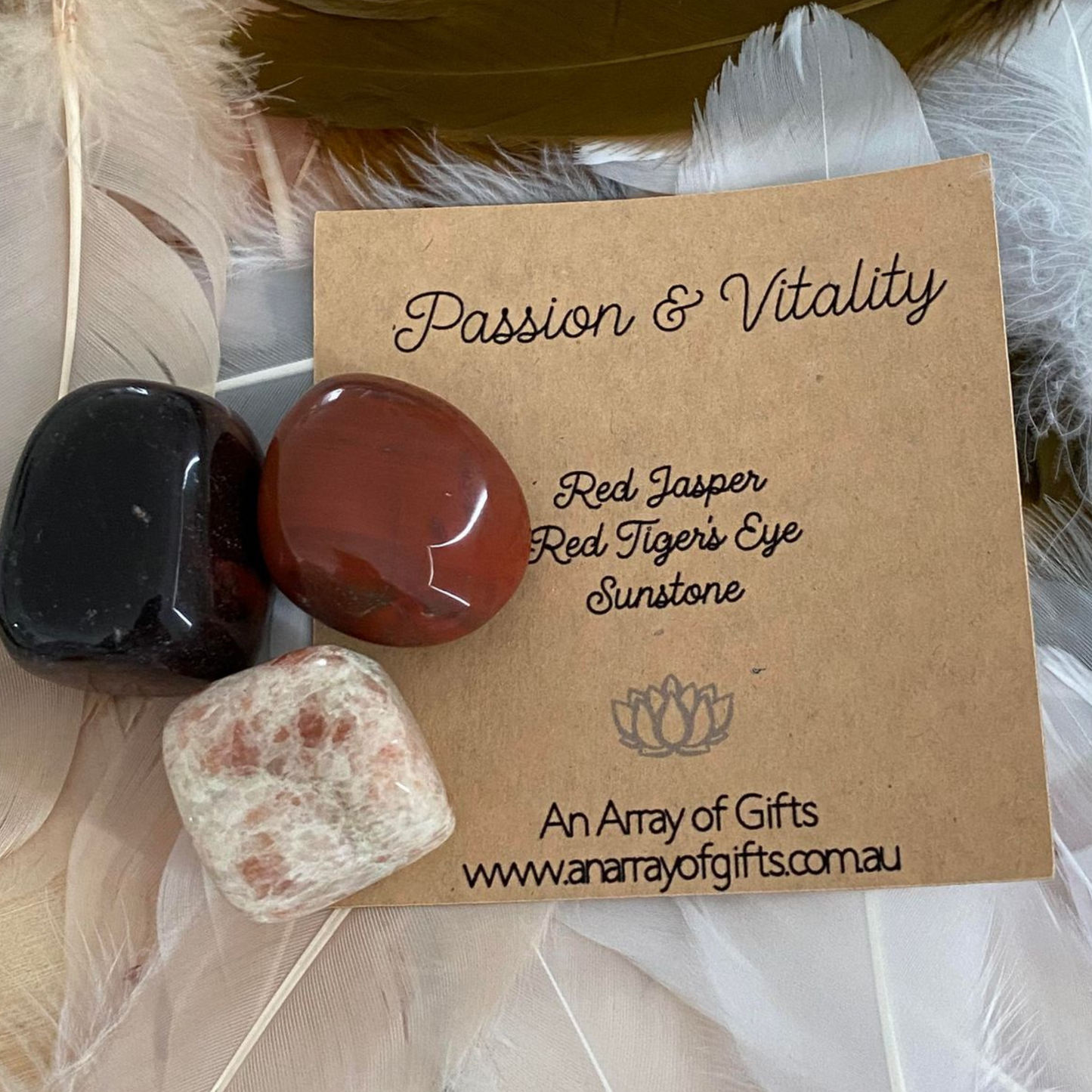 Tumble stones for Passion and Vitality - Red Jasper, Red Tiger's Eye and Sunstone