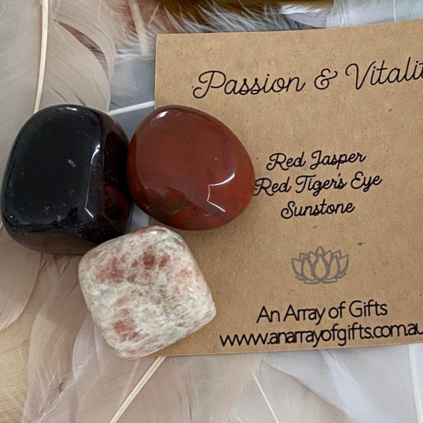 Tumble stones for Passion and Vitality - Red Jasper, Red Tiger's Eye and Sunstone