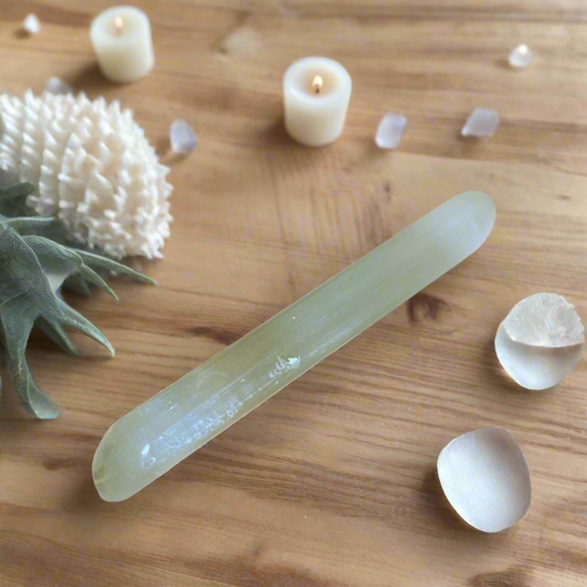 16cm Polished Selenite Wand – Aura Cleansing, Chakra Healing & Energy Balancing