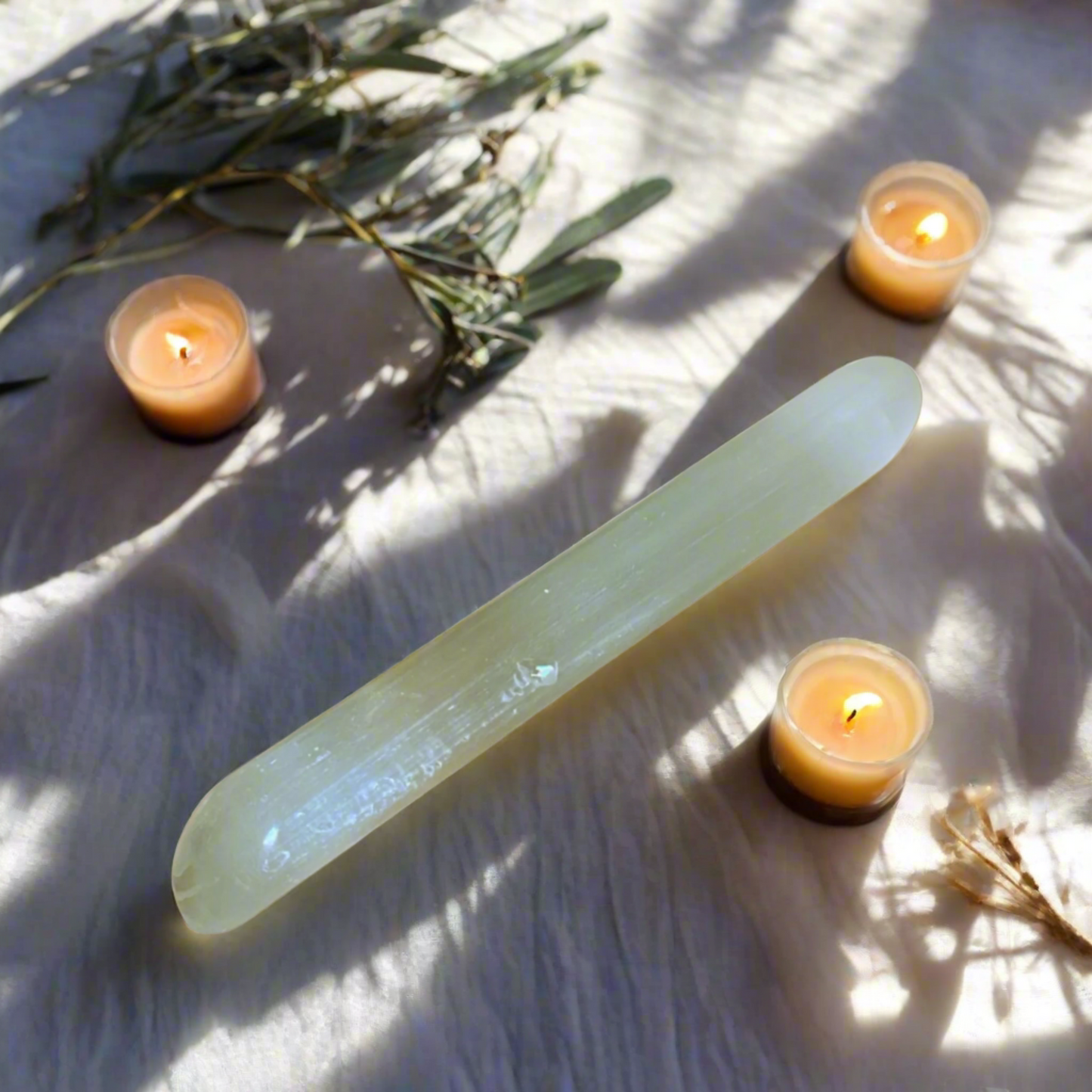 16cm Polished Selenite Wand – Aura Cleansing, Chakra Healing & Energy Balancing