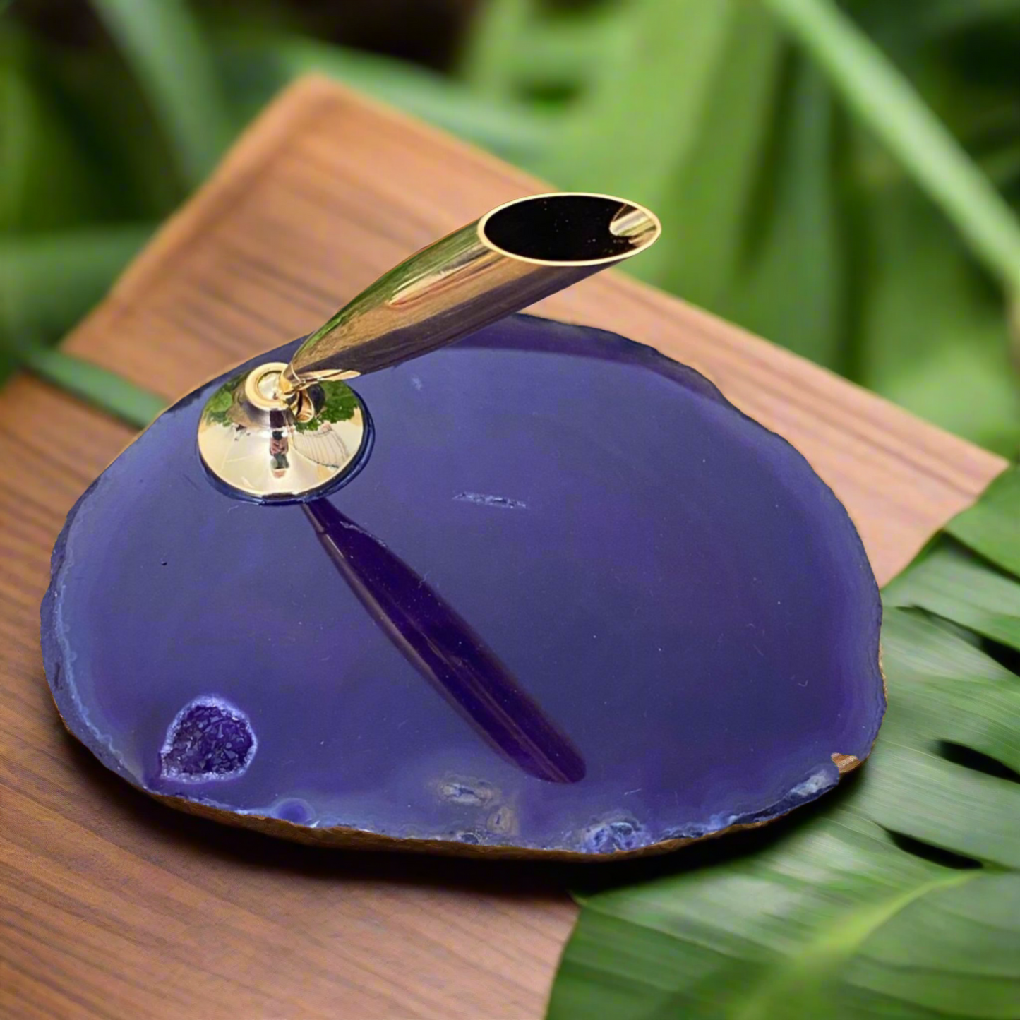 Agate Purple Slice with Pen Holder