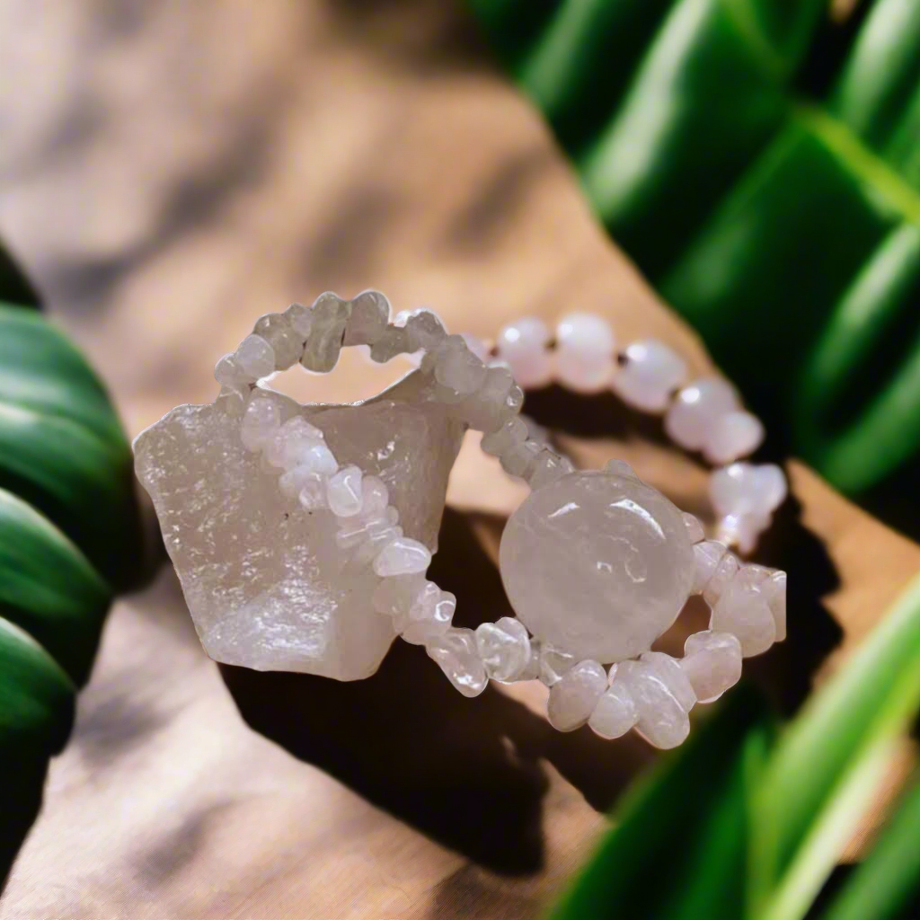 Rose Quartz Tumble Stone, Bracelet and Cluster