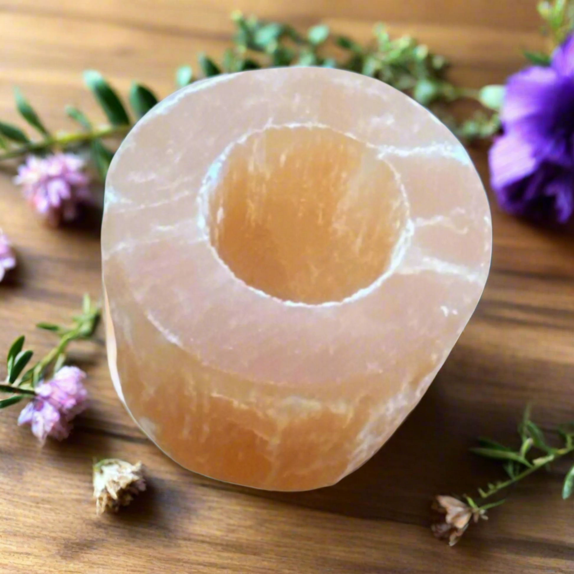 Orange Selenite Candle Holder | Elegant Crystal Decor & Spiritual Energy