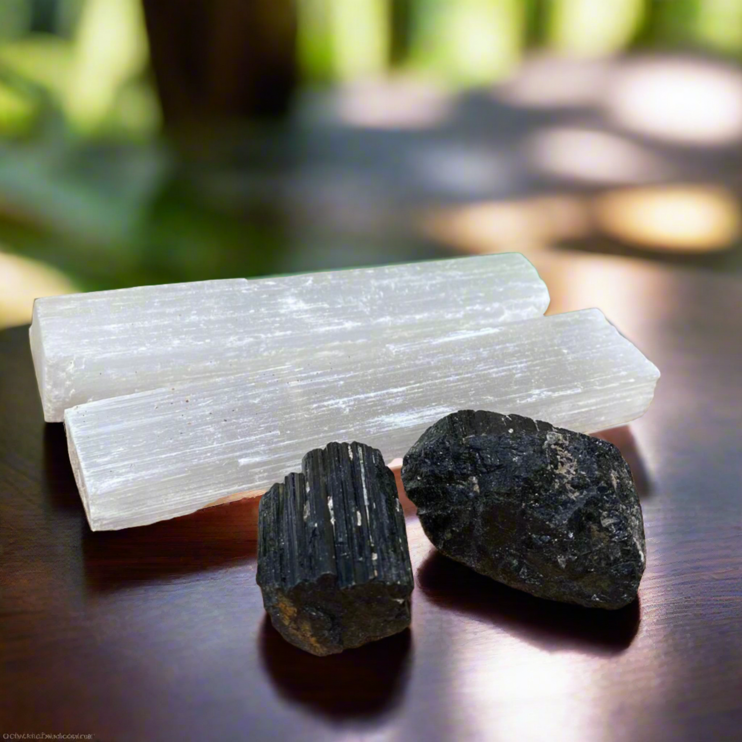 Selenite and Black Tourmaline Set