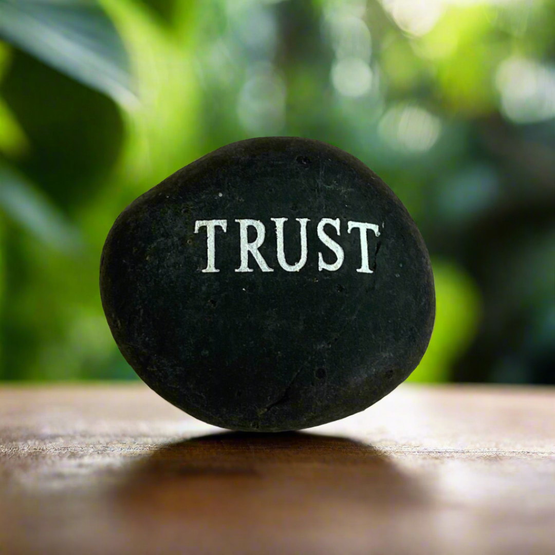 River Rock Engraved with Inspirational Word - Trust