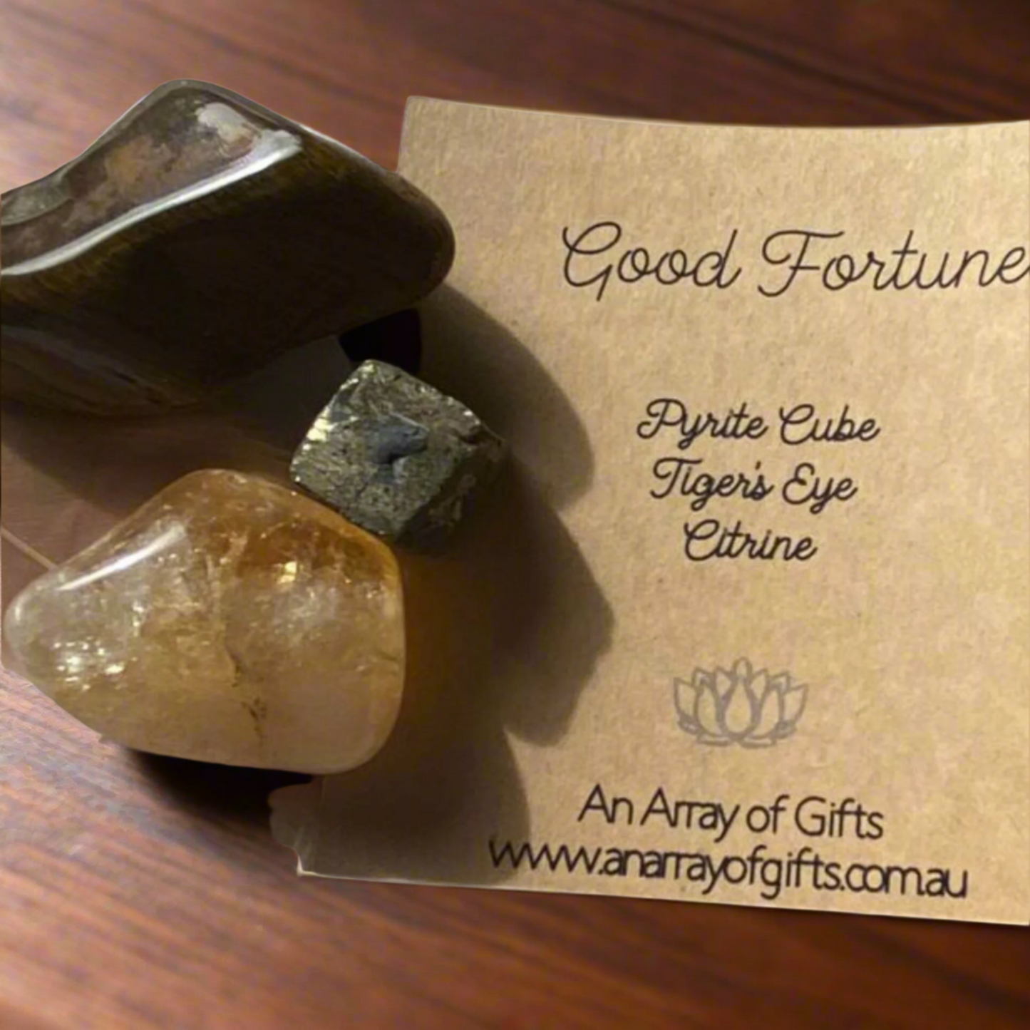 Pyrite Cube, Tigers Eye and Citrine Tumble Stones