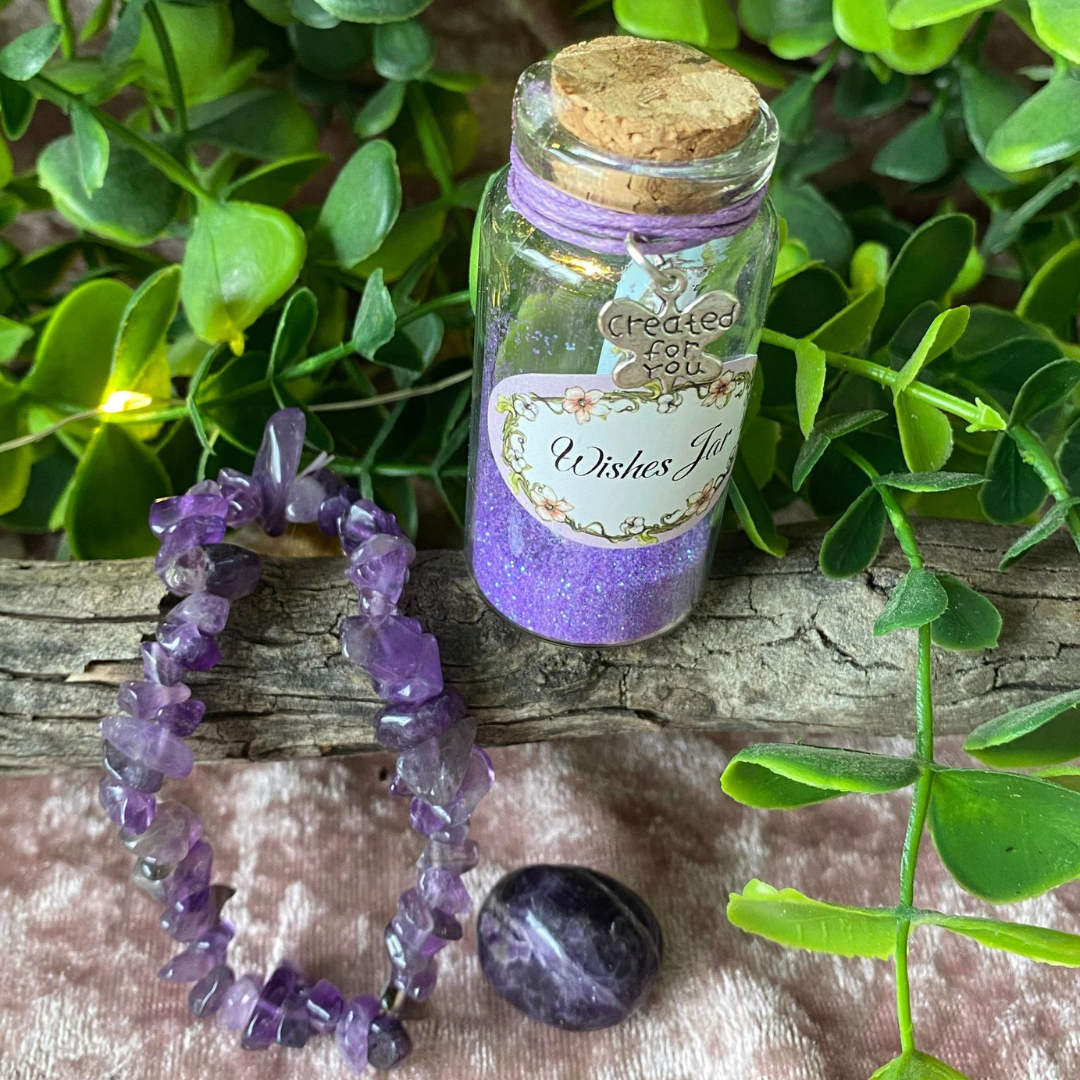 Fairy Dust, Amethyst Chip Bracelet and Amethyst Tumble Stone