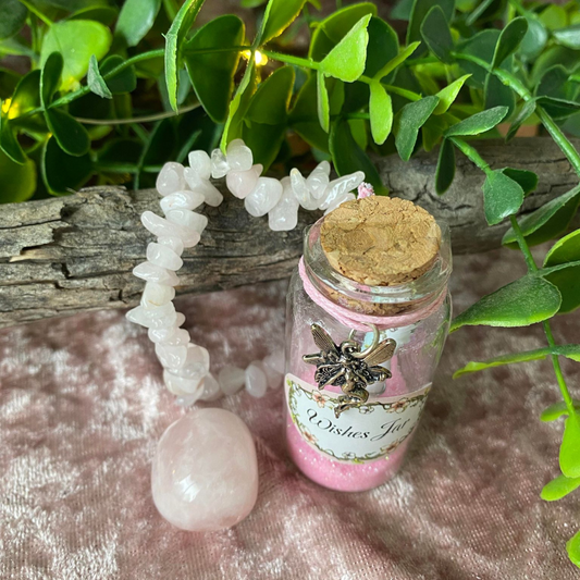 Pink Fairy Dust, Rose Quartz Chip Bracelet & Rose Quartz Tumble Stone